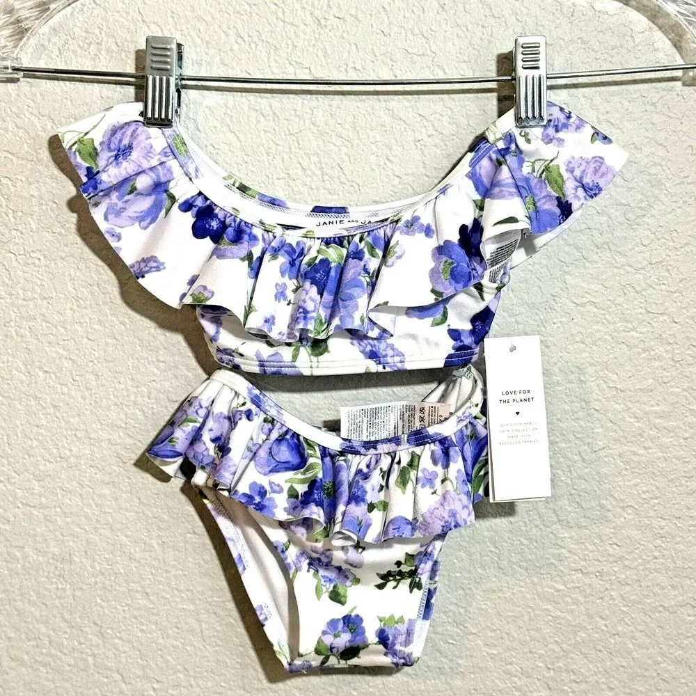 Janie and Jack Ruffle Floral 2 Piece Bikini Swimsuit Purple NEW‎ 6-12 months